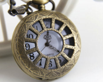 Antique Bronze Watch Necklace with Chain - Initial Letter Charms